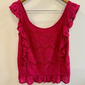 Sezane Ruffle Lace Crochet Blouse